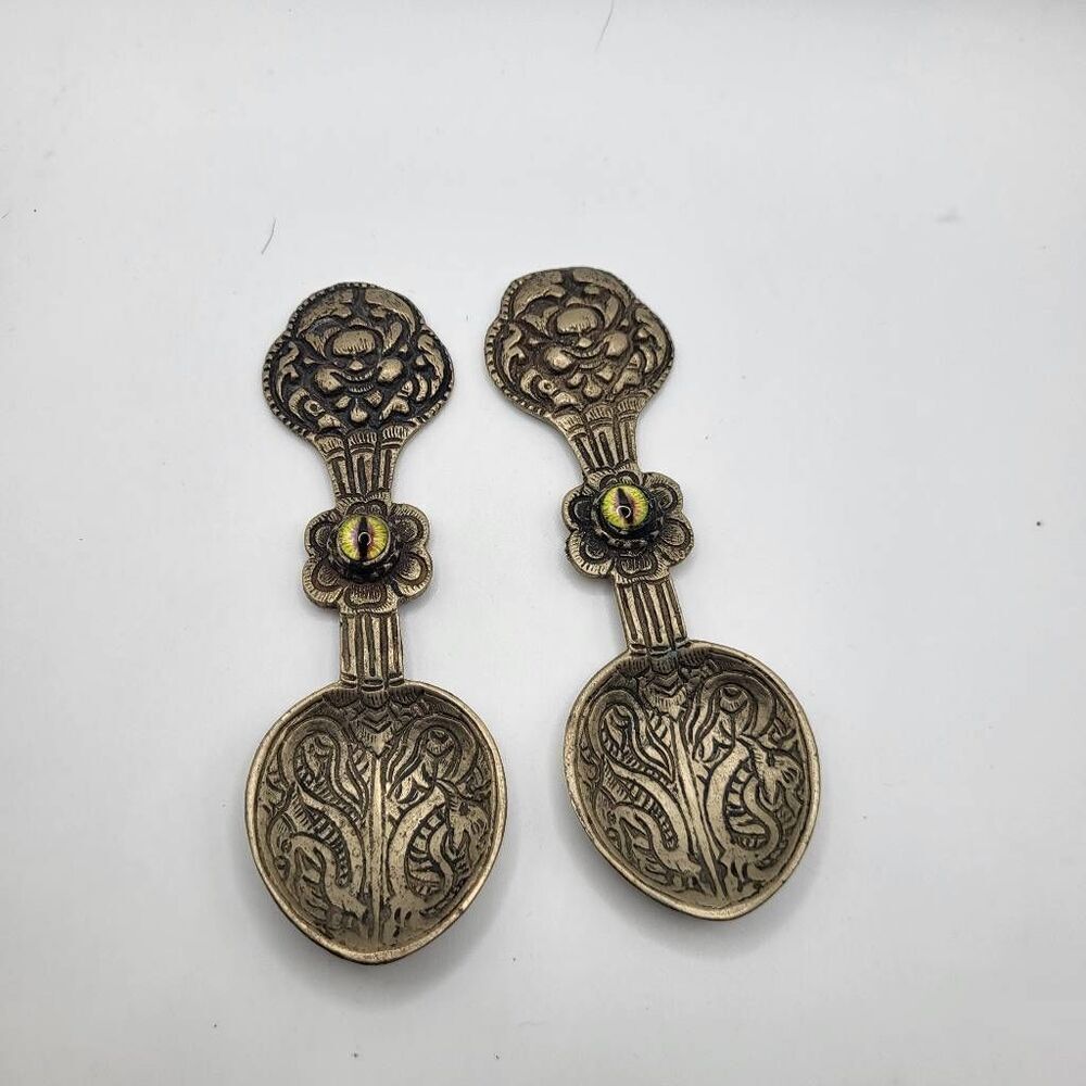 One of  Kind - Set of 2 Fairycore Ceremonial Dragon Spoons - Reworked Vintage